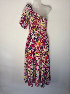 JODIFL Pink Multi-color Floral One Shoulder Dress Small